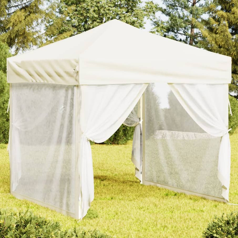 vidaXL 2 x 2m Cream Foldable Party Tent with Sidewalls Image 1
