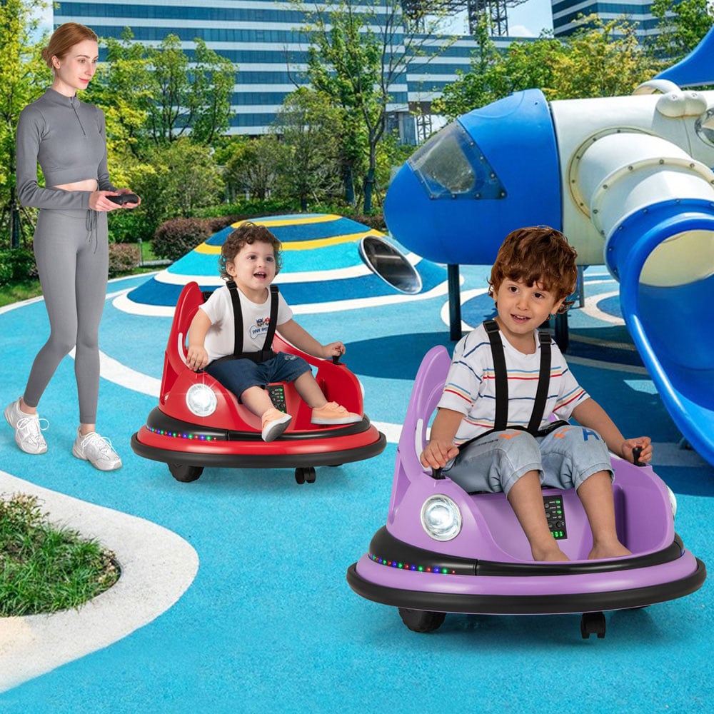 Costway Kids Purple Ride On Bumper Car with Dual Joysticks and 5 Light Effects 12V Image 2