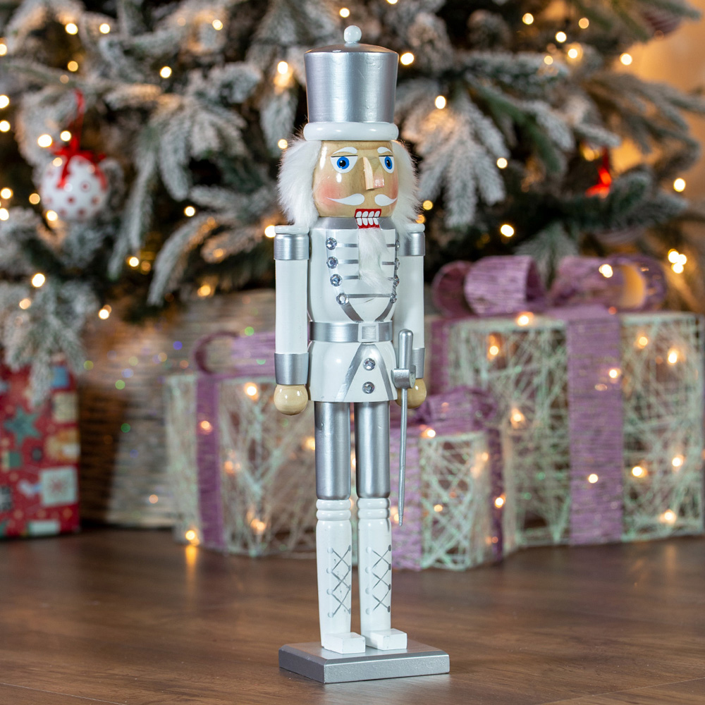 The Christmas Workshop White and Silver Wooden Nutcracker Soldier 50cm Image 7