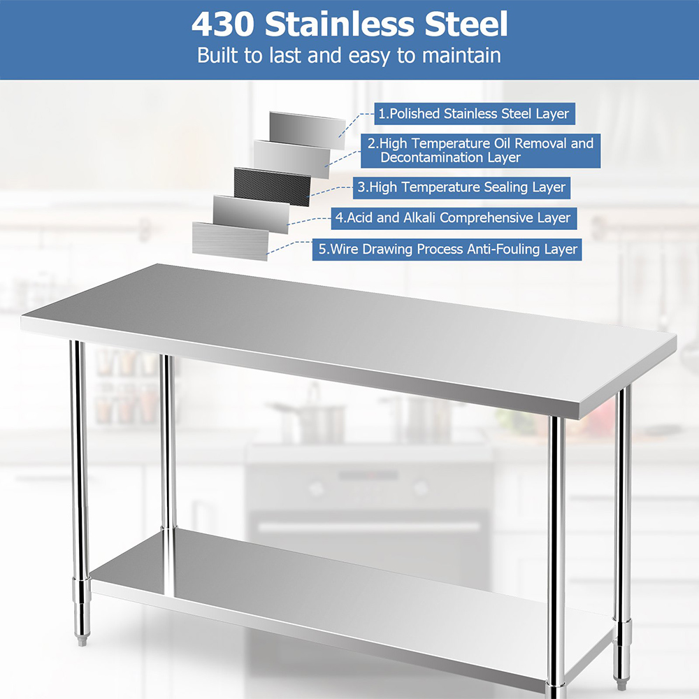 Costway Single Shelf Stainless Steel Workstation Image 4
