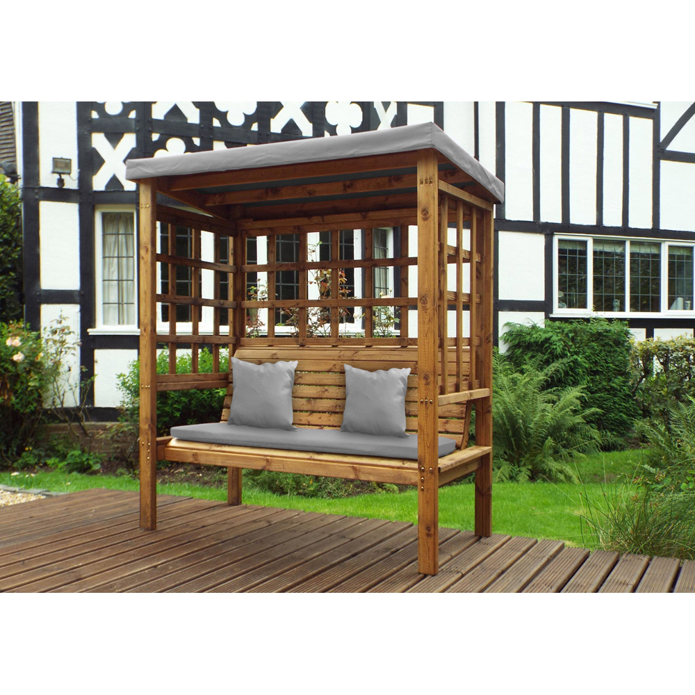 Charles Taylor Bramham 3 Seater Wooden Arbour with Grey Canopy Image 5