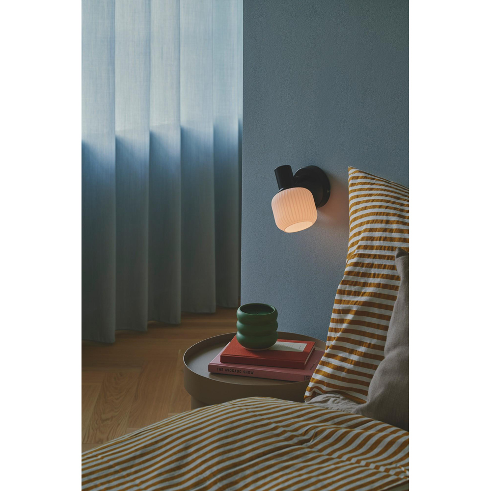 Nordlux Milford E14 Black Fluted Glass Mini Wall Light Image 2