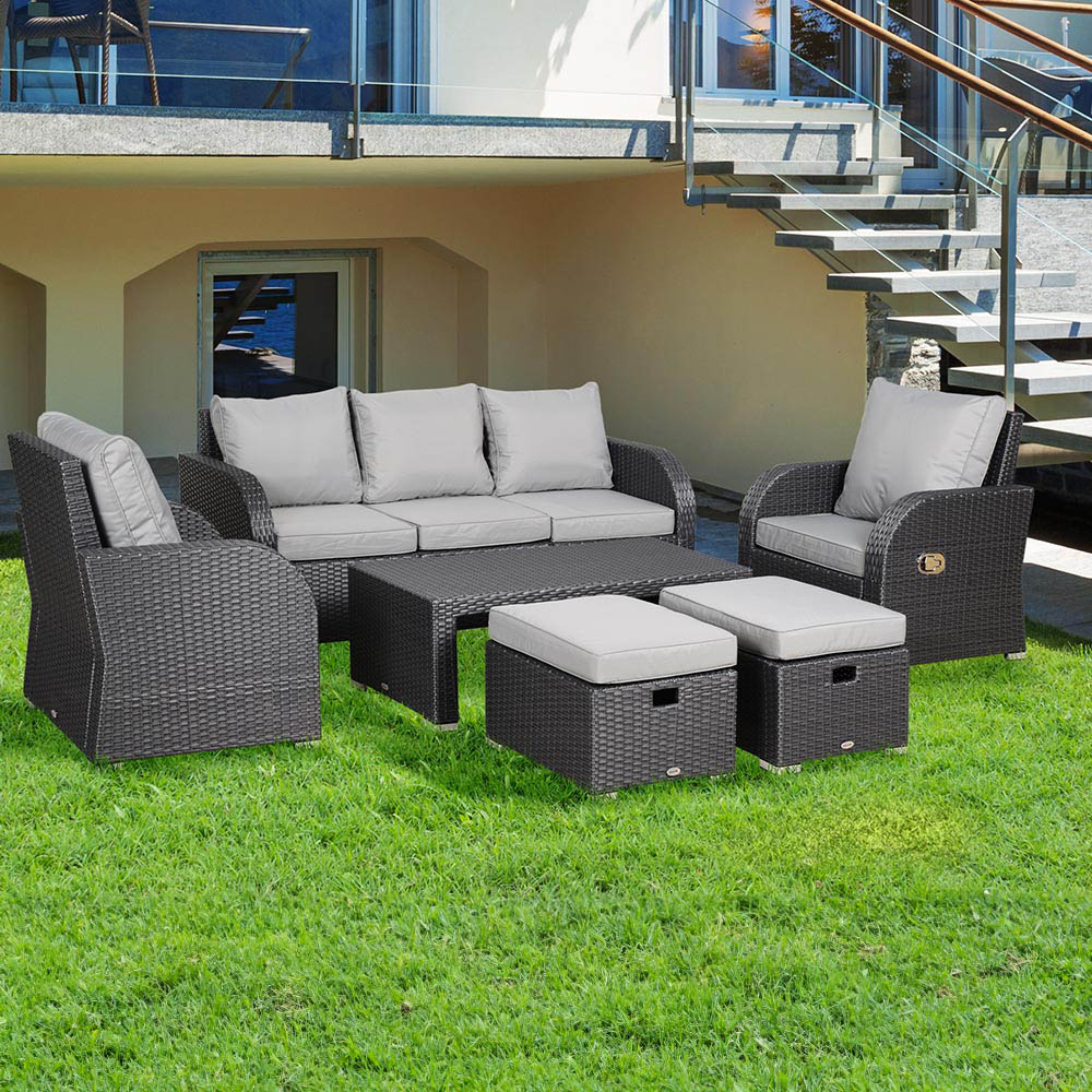 Outsunny 7 Seater Grey PE Rattan Sofa Lounge Set Image 1
