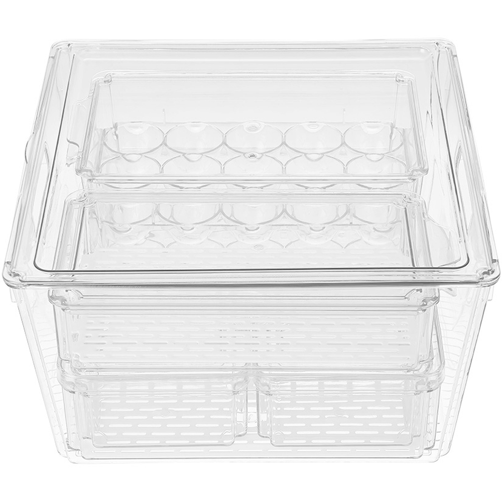 Living and Home Clear Stackable Fridge Organiser Storage Box Set with Egg Holder 7 Pack Image 2