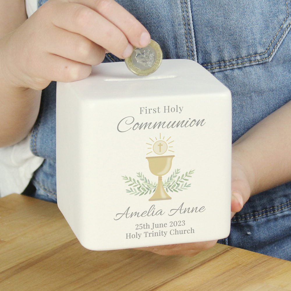 Personalised Memento Personalised First Holy Communion Ceramic Square Money Box Image 3