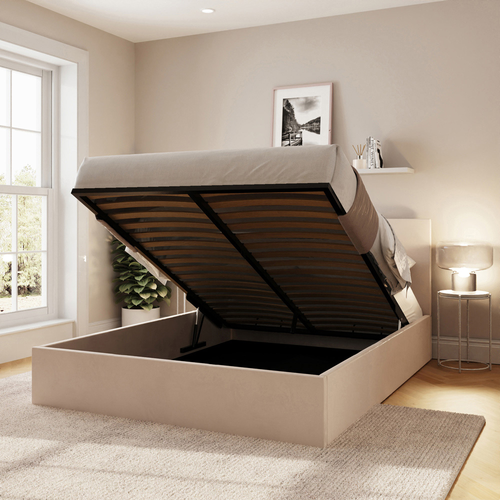 GFW Double Natural Velvet End Lift Ottoman Bed with Memory Pocket Spring Mattress Image 9