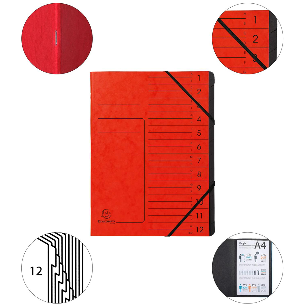 Exacompta A4 12 Compartment Red Stapled Multipart File with Elastic 10 Pack Image 5