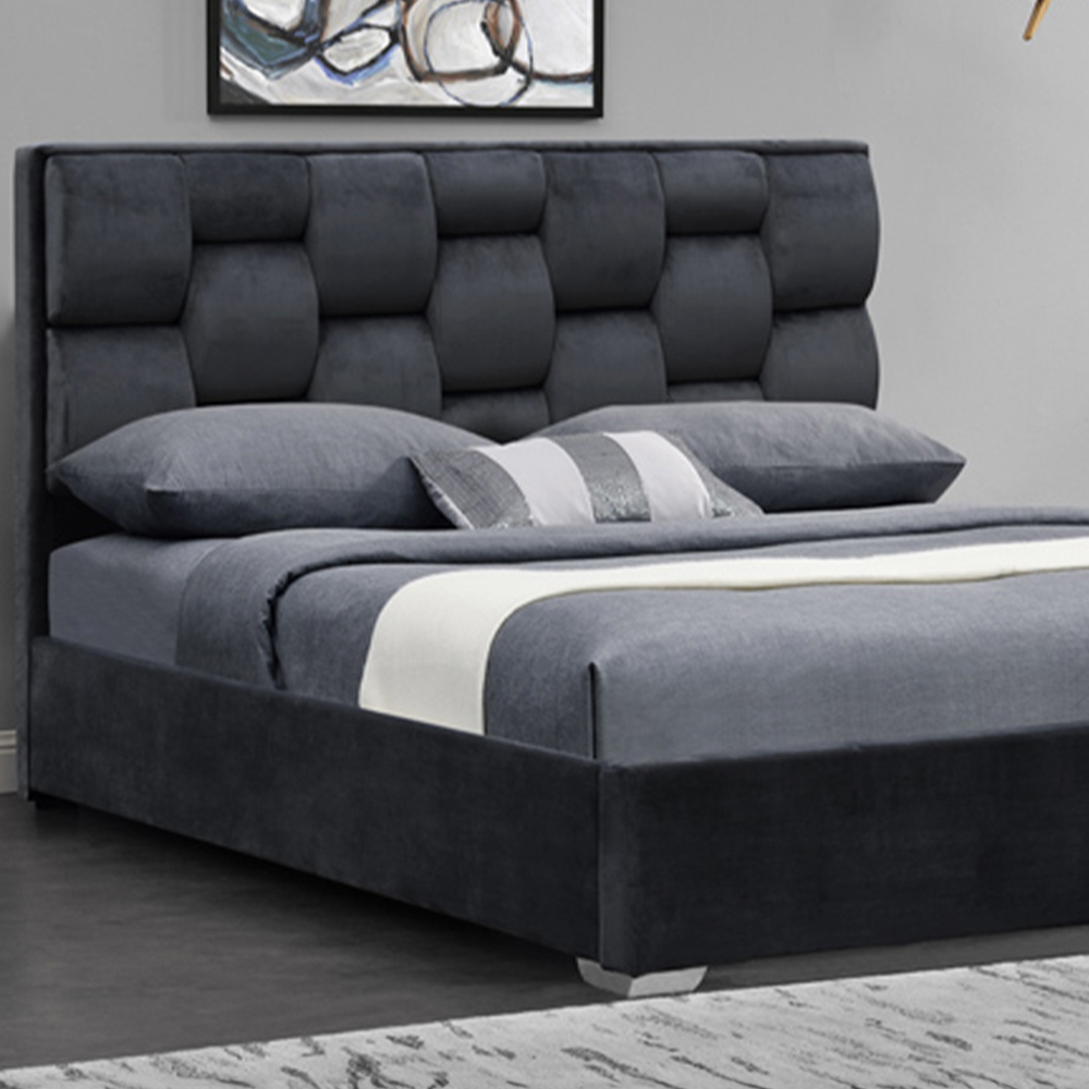 Brooklyn King Size Grey Plush Velvet Weaved Headboard Bed Frame Image 2