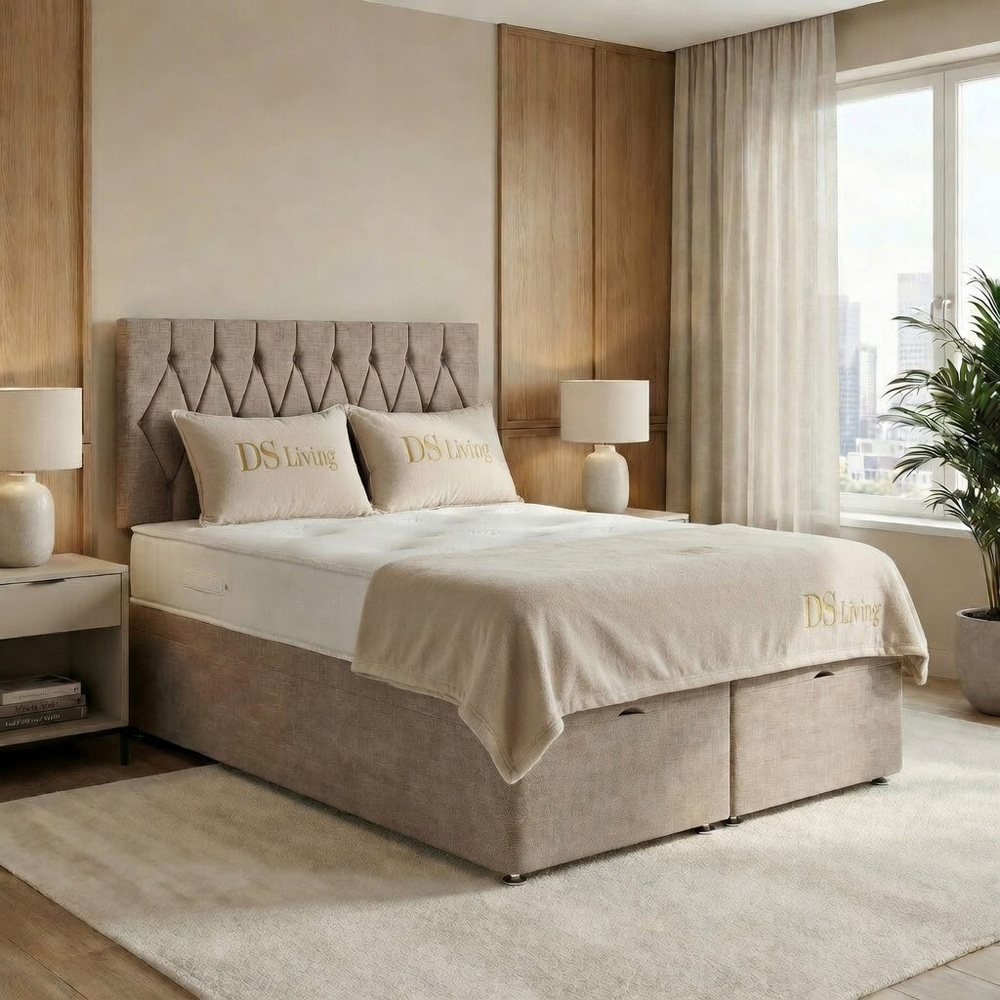 DS Living Diamond Super King Size Beige Upholstered Divan Bed Image 4