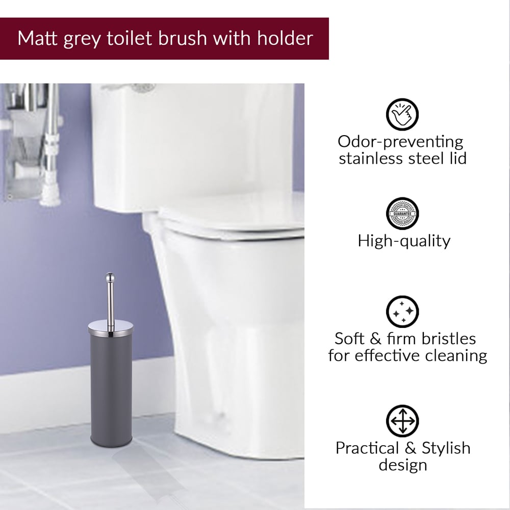 Innoteck Essentials Grey Pedal Dustbin and Toilet Brush with Holder Set  Image 3