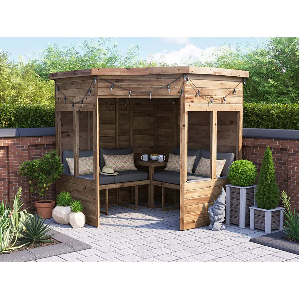 Dunster House Apocallipo 4 Seater 7 x 7ft Brown Pent Corner Arbour with Glazed Panels Image 3