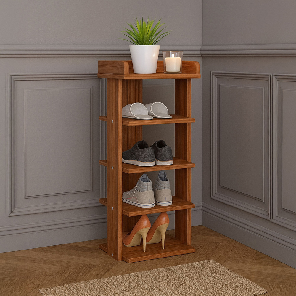 Neo 5 Shelf Walnut Wooden Shoe Rack Image 3