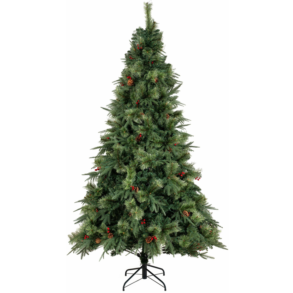 Abrihome Green Artificial Christmas Tree with Blooming Pine Needles Berries and Pinecones 6.5ft Image 1