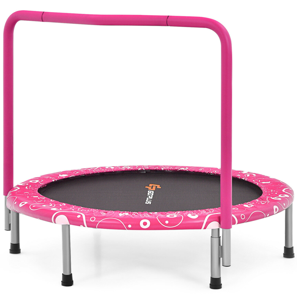 Costway Pink Folding Children Trampoline with Padded Edge Cover Image 1