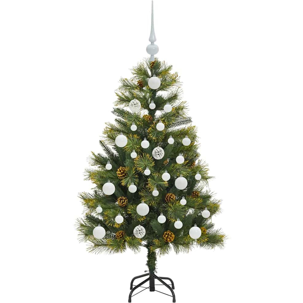 vidaXL Pre-Lit White Baubles and Pinecones Green Artificial Christmas Tree 4ft Image 4