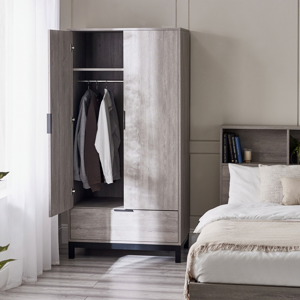 Julian Bowen Bali 2 Door Single Drawer Grey Oak Wardrobe Image 9