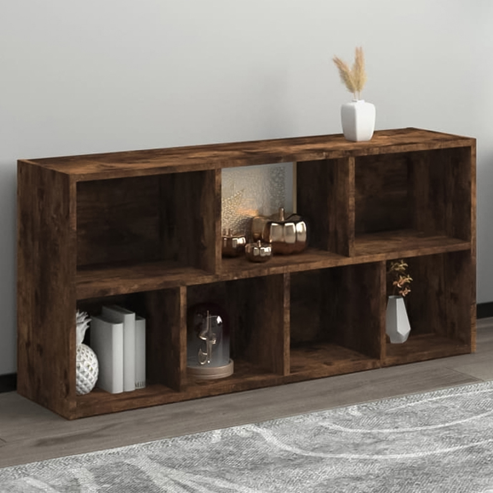 vidaXL 7 Shelf Smoked Oak Bookcase Image 1
