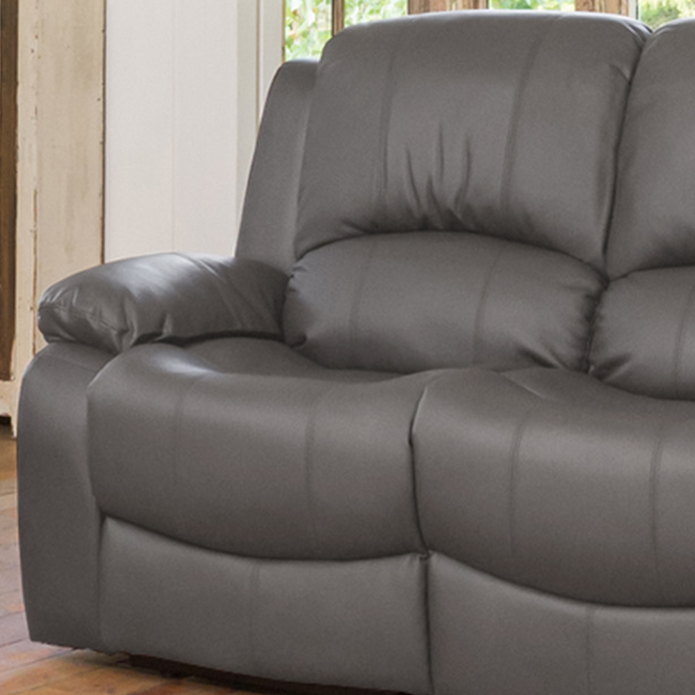 Glendale 3 Seater Grey Bonded Leather Manual Recliner Sofa Image 2