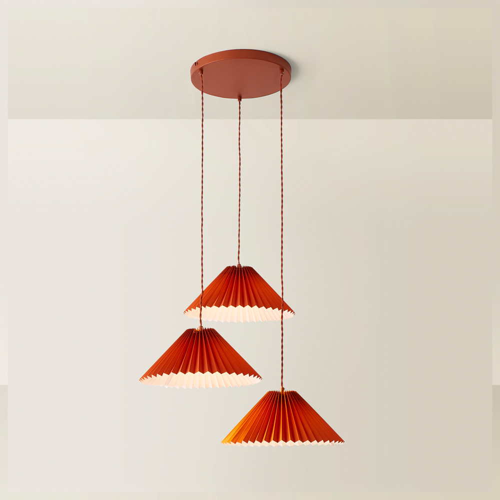 ValueLights Akira 3 Way Burnt Orange Pleated LED Ceiling Pendant Light Image 5