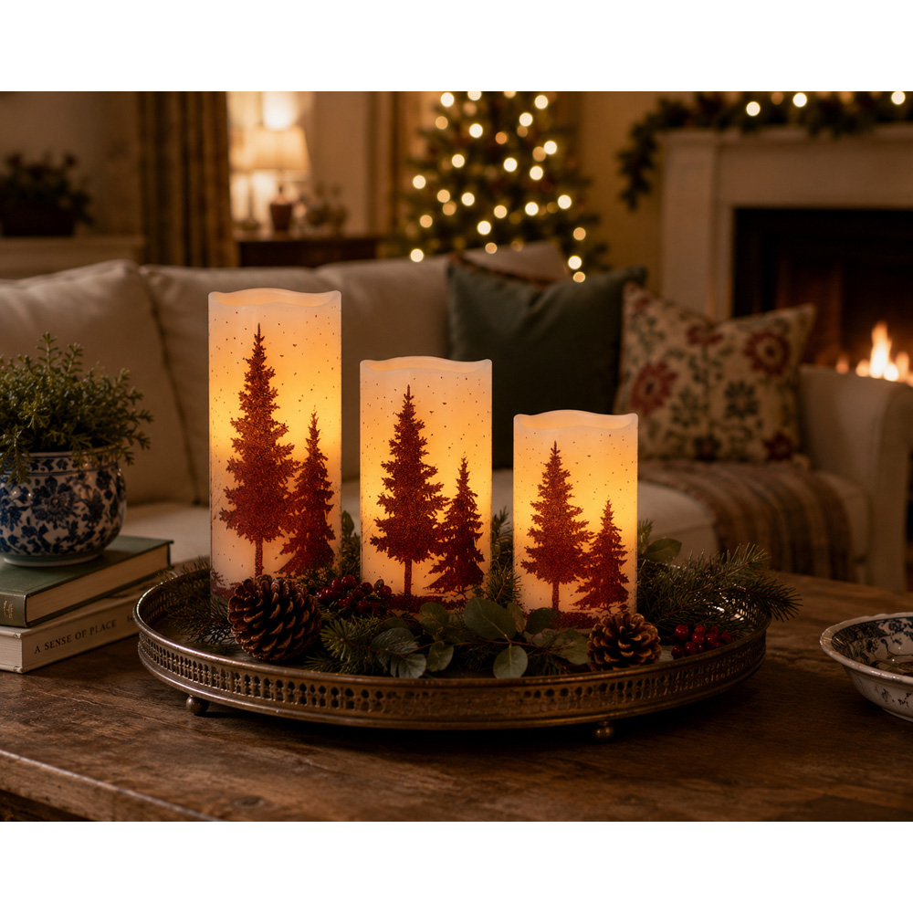 Avilo Woodland Design Flameless LED Wax Candle 3 Piece Image 3