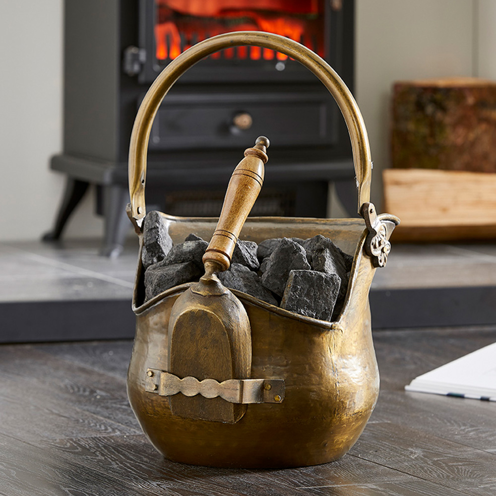 Inglenook Fireside Antique Brass Coal Bucket with Shovel Image 2