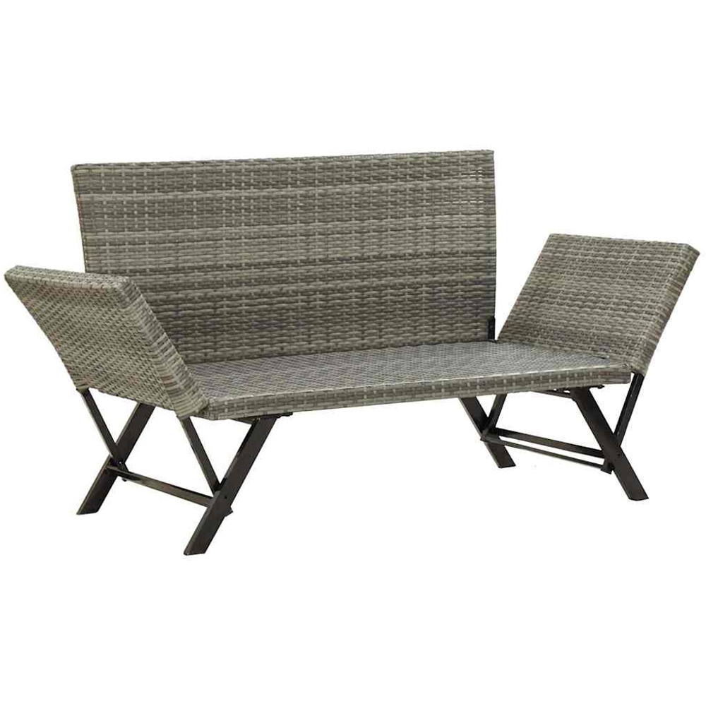 vidaXL 2 in 1 Grey PE Rattan Garden Bench with Cushions Image 6