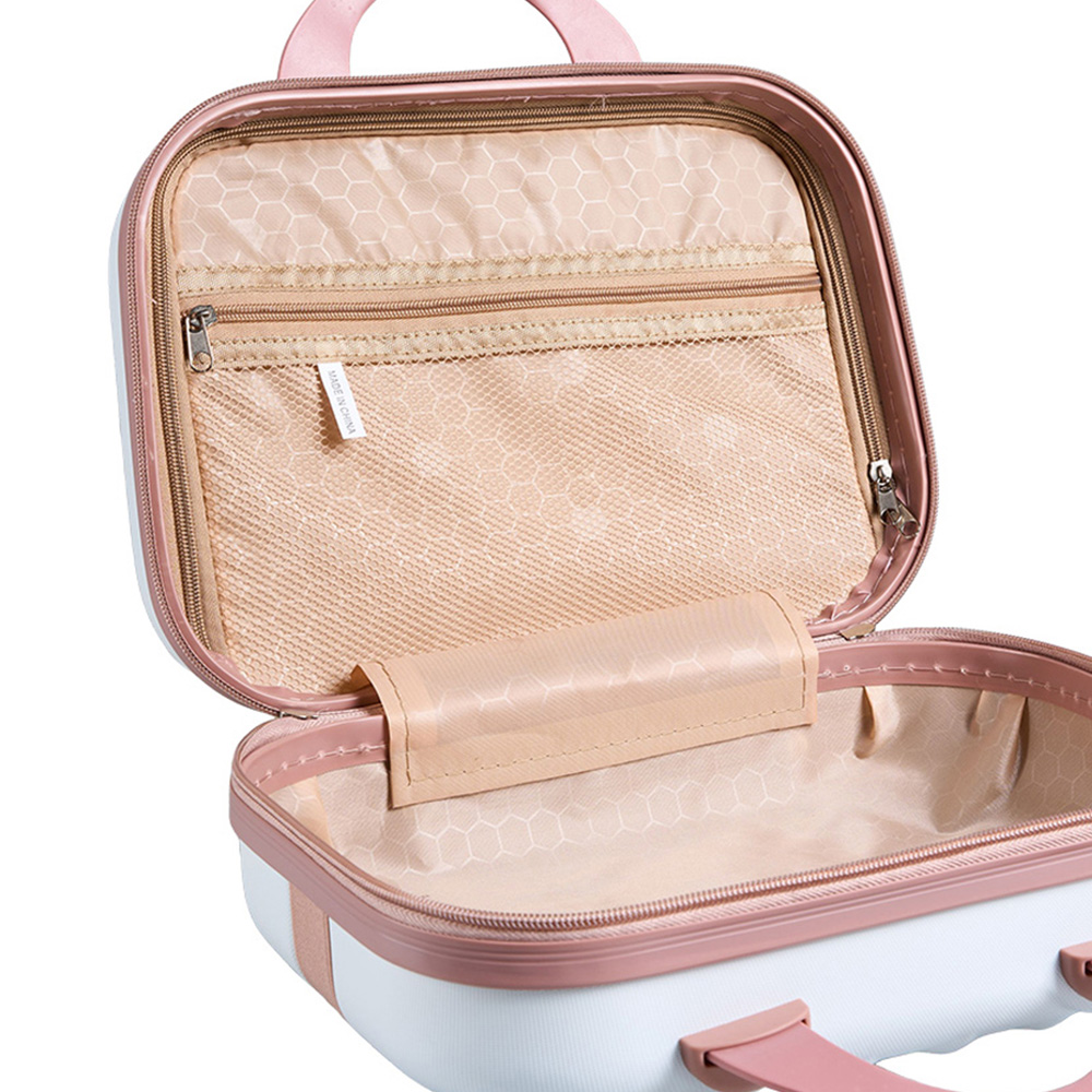 Living and Home White and Pink Portable Hard Shell Handheld Cosmetic Travel Case 30cm Image 3