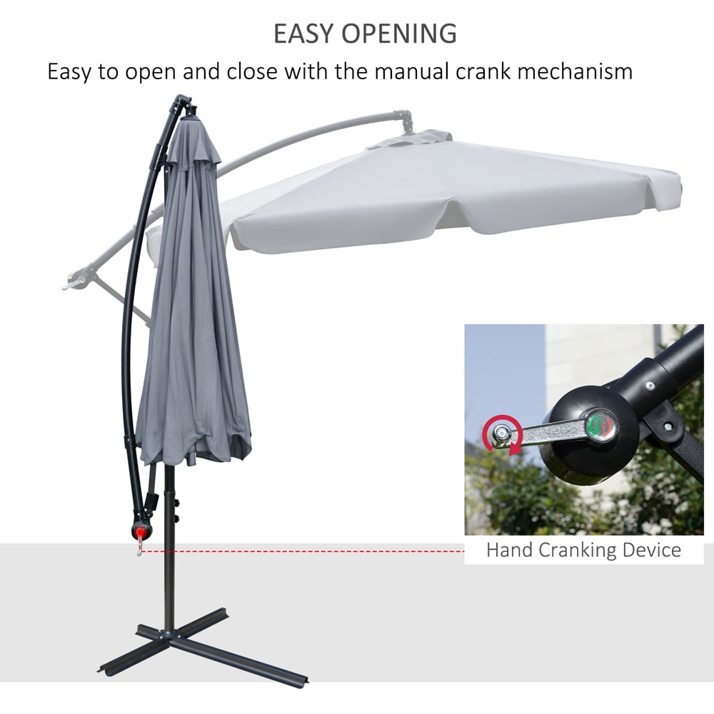 Outsunny Dark Grey Crank Handle Cantilever Banana Parasol with Cross Base 2.7m Image 4