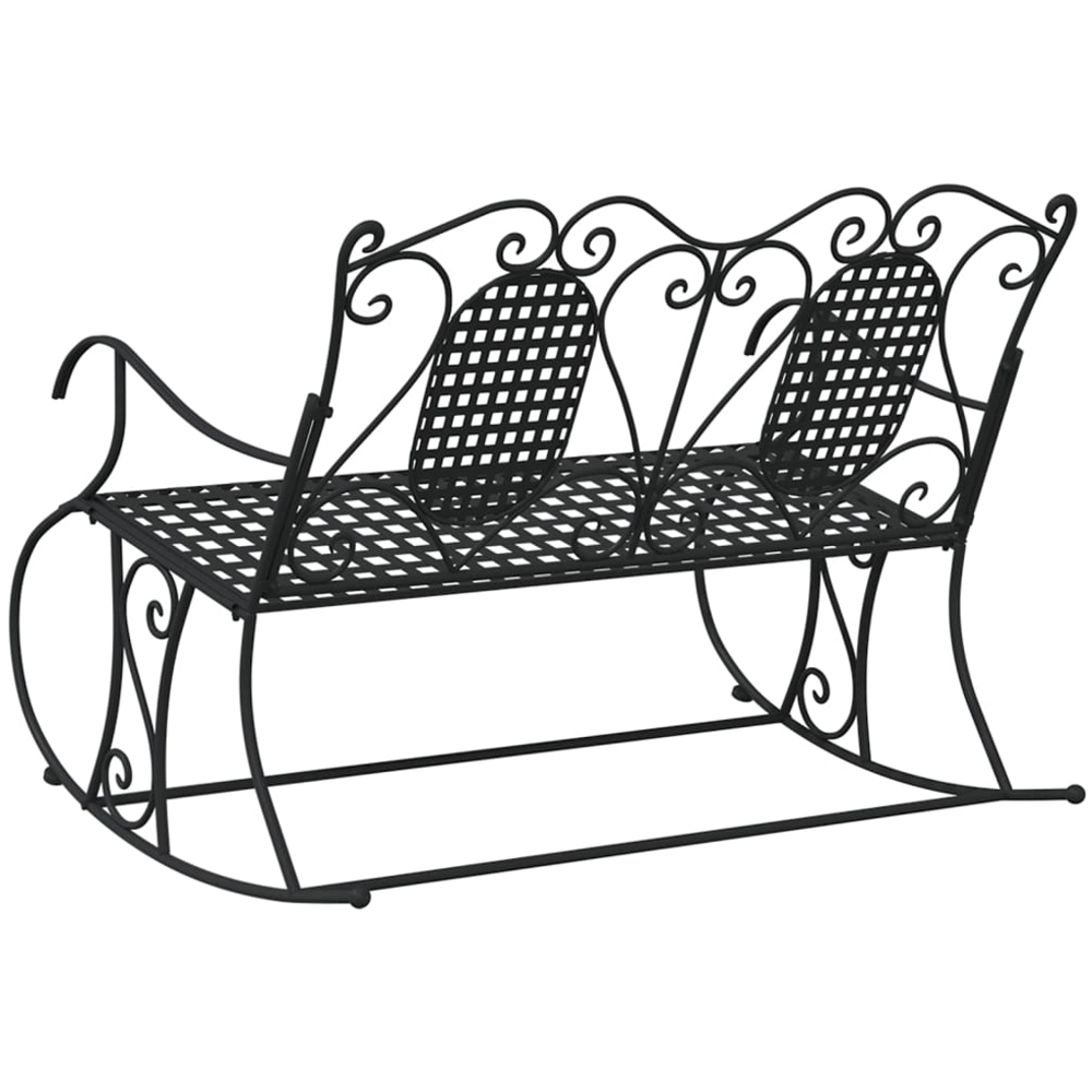 vidaXL 2 Seater Black Steel High Backrest Garden Rocking Bench Image 5
