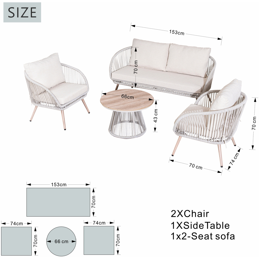 Direct Wicker 4 Seater Grey Iron Woven Garden Conversation Sofa Set with Wooden Coffee Table Image 9