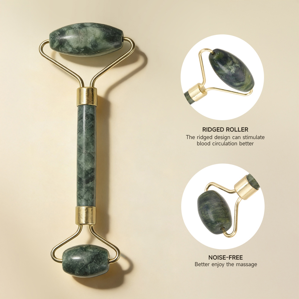 Living and Home Dark Green Facial Massage Gua Sha and Jade Roller Set Image 3