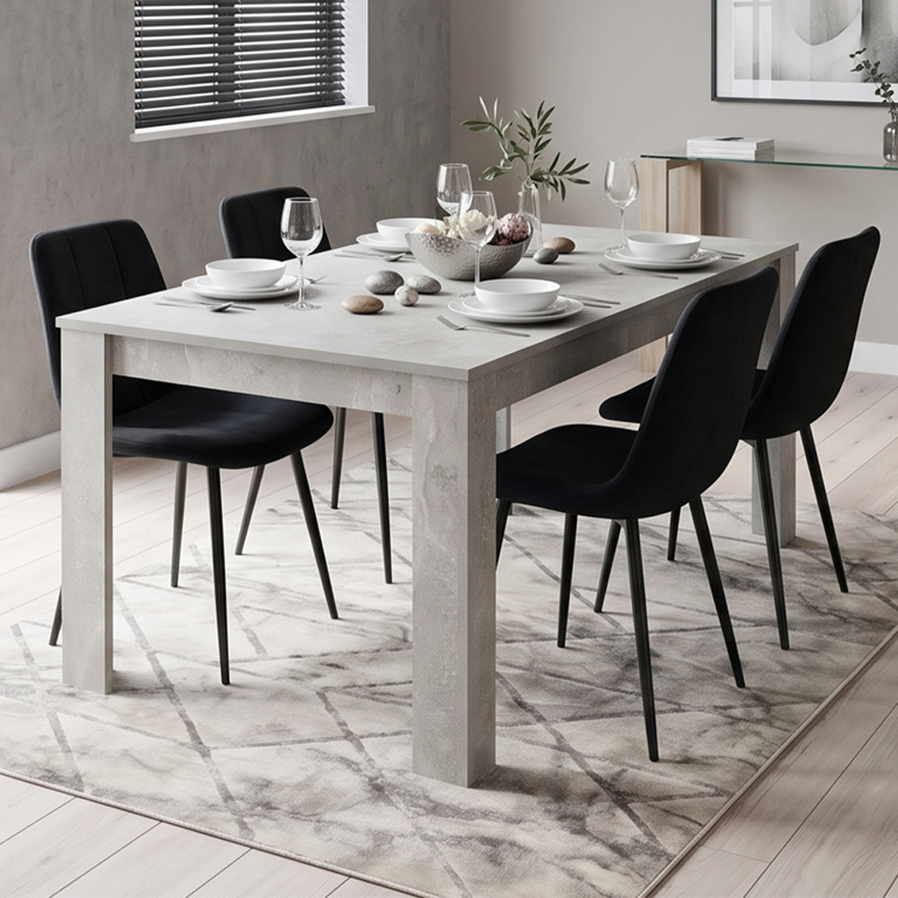 Portland Velvet 4 Seater Dining Set Stone Grey and Black Image 5