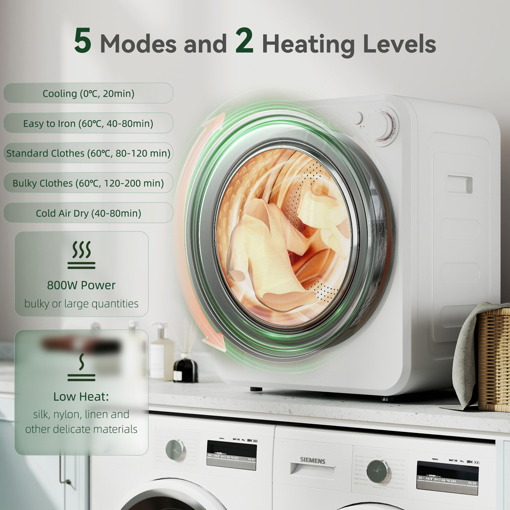 HOMCOM White Front Load Laundry Dryer with 2 Power Modes 4kg Image 5