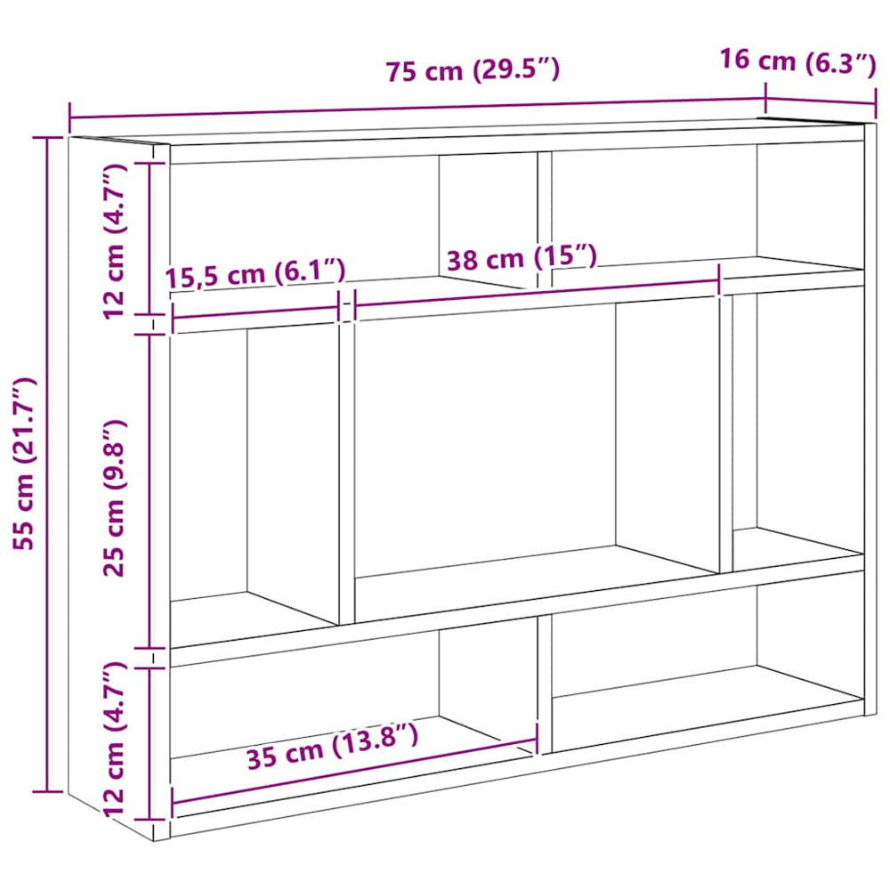 vidaXL 7 Shelf Smoked Oak Floating Wall Shelf Image 9
