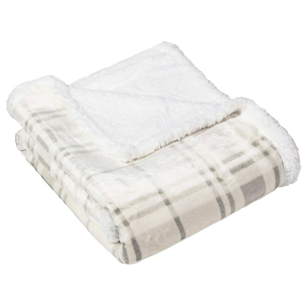 furn. Blake Natural Checked Fleece Sherpa Throw 130 x 150cm Image 1