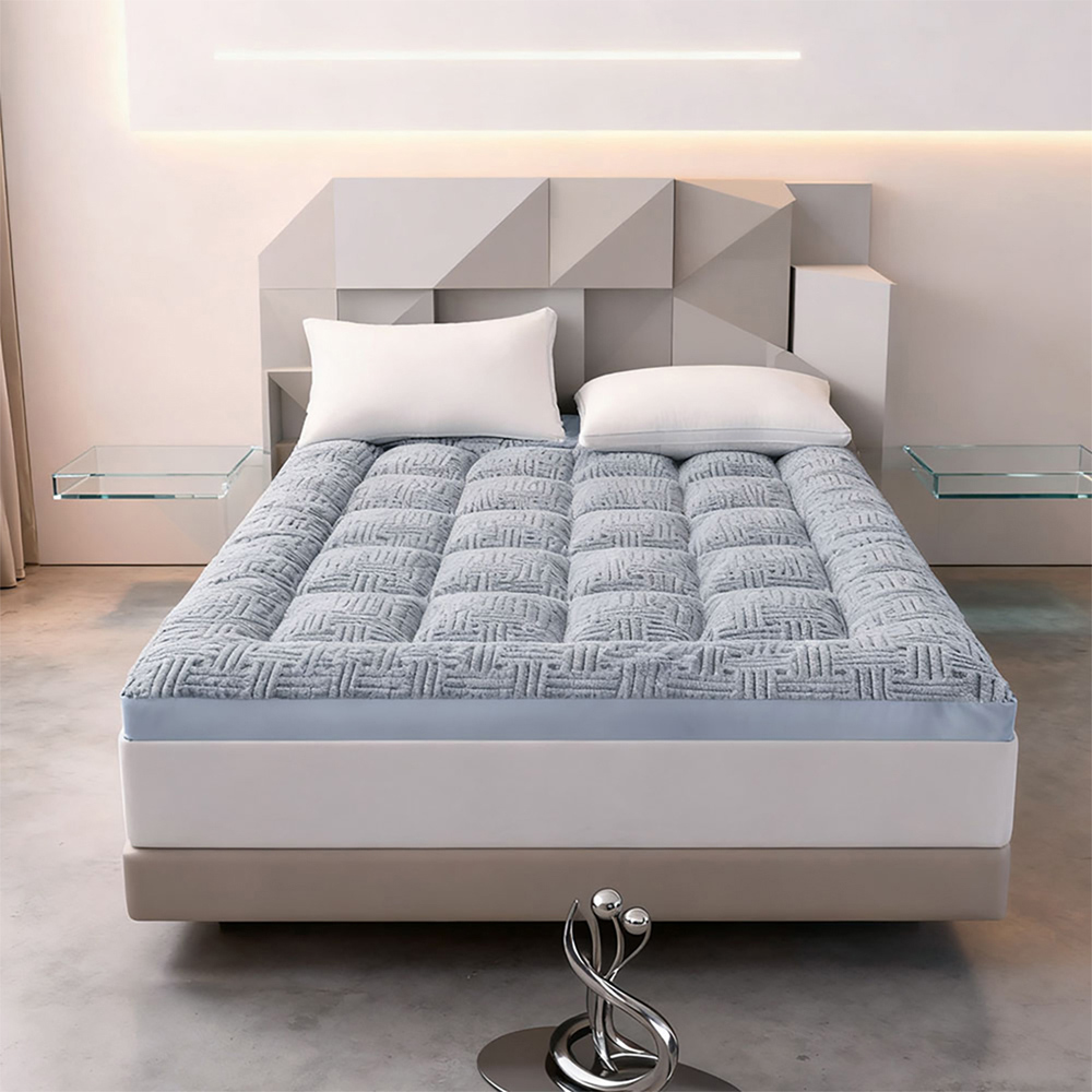 Living and Home King Size Grey and Blue Quilted Mattress Topper Image 2