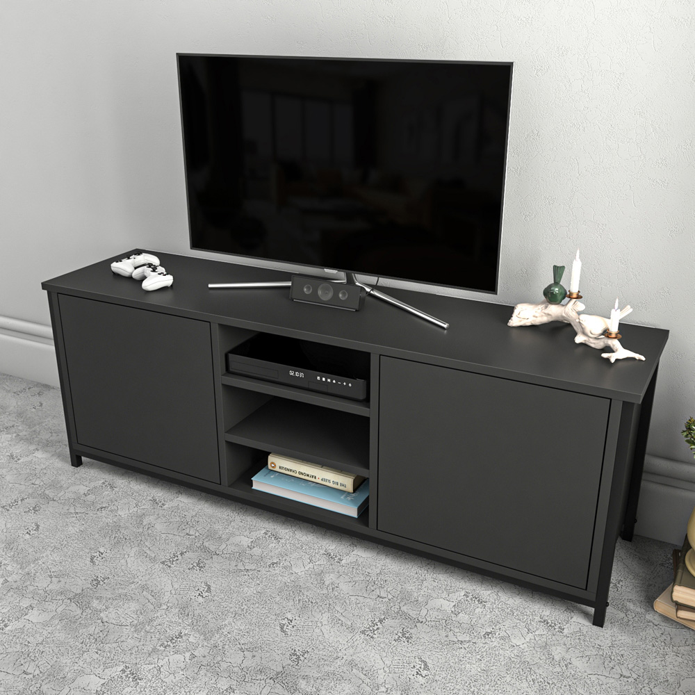 Decorotika Otis 2 Door 3 Shelf Black and Anthracite TV Stand for 63 inch TV Image 5