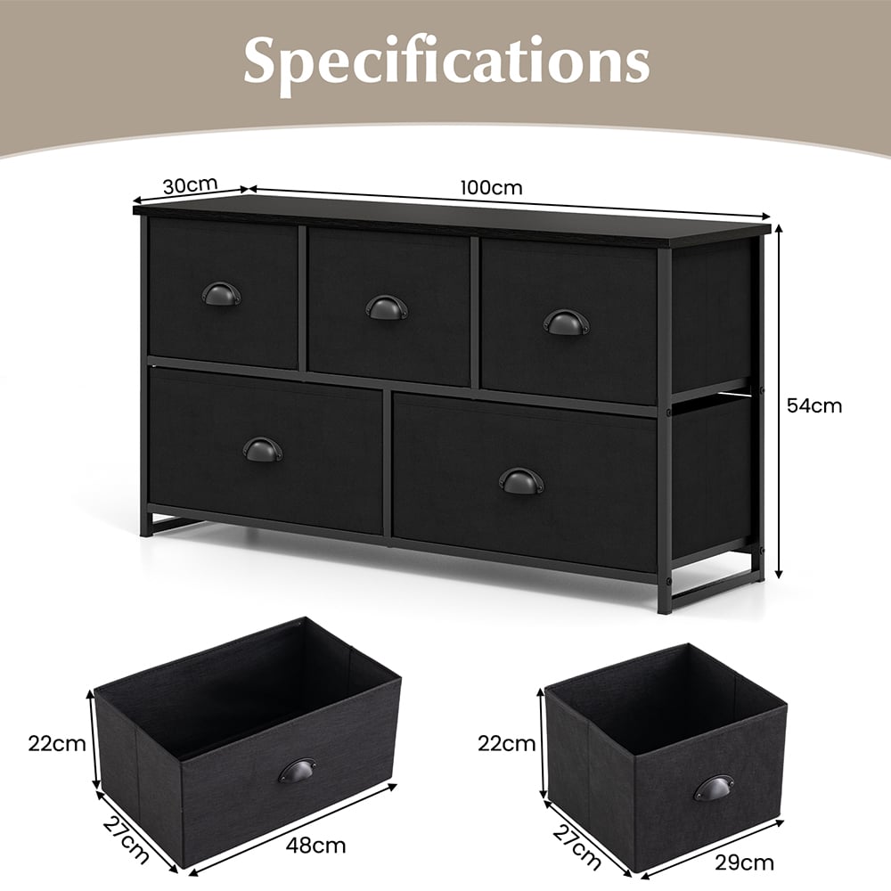 Costway 5 Drawer Black Fabric Chest of Drawers Image 9