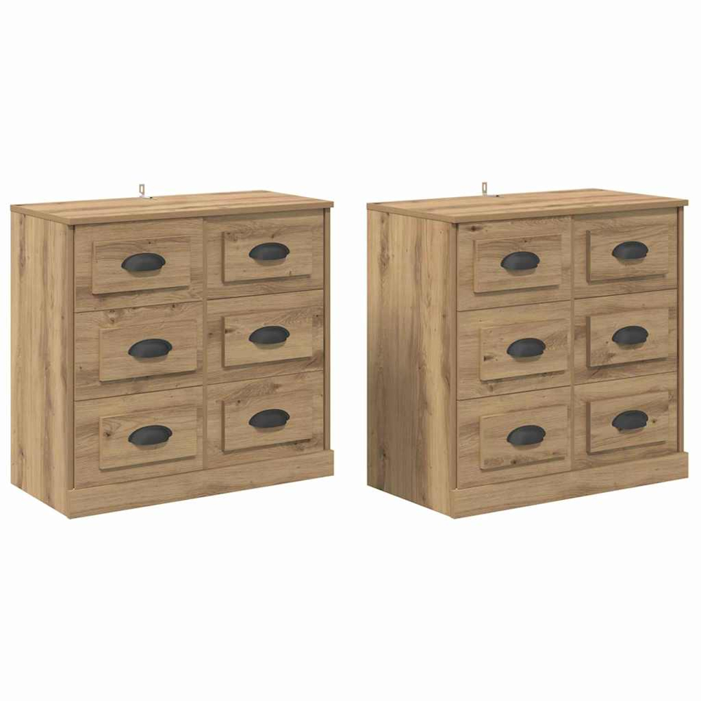 vidaXL 6 Drawer Artisan Oak Modern Sideboard Set of 2 Image 2