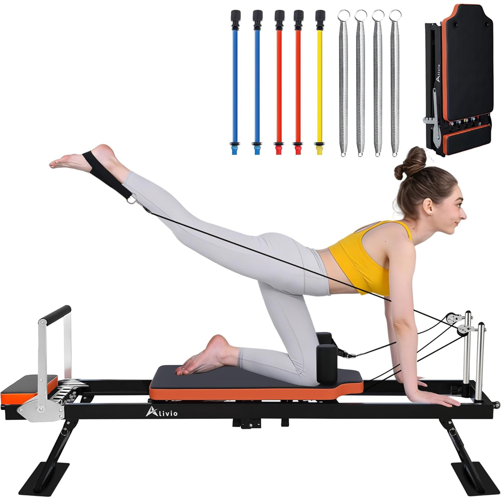 Alivio Foldable Full Body Pilates Reformer Workout Machine with Adjustable Pulley and Foot Pedal Image 2