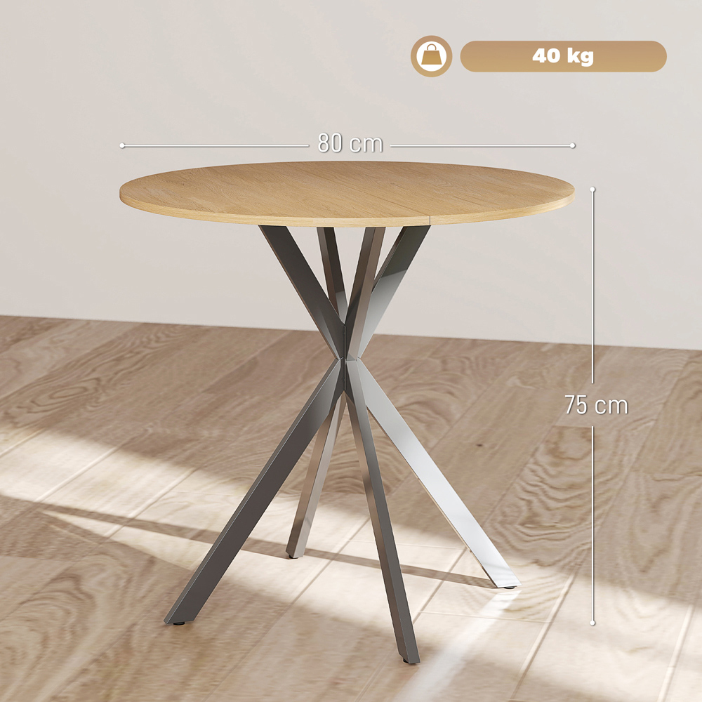 HOMCOM 4 Seater Round Industrial Style Dining Table with Steel Legs Image 9