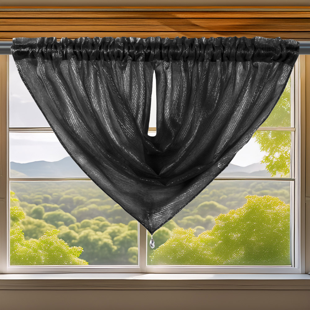 Velosso Alessandria Black Slot Top Swag Voile Panel Curtain 112 x 99cm Image 1