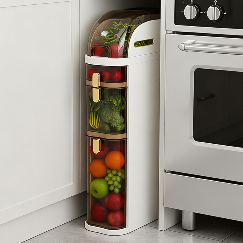 Living and Home 3 Drawer Slim Plastic Bathroom Storage Cabinet Image 1
