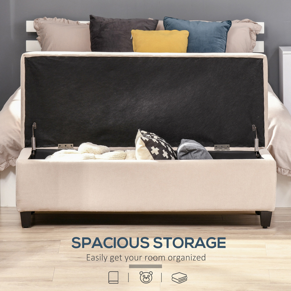 HOMCOM Beige Linen Tufted Bed End Ottoman Bench Image 5