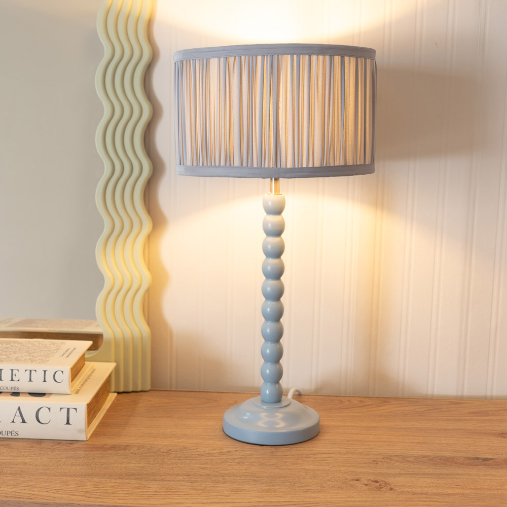 ValueLights Bobbins Pleated Drum Shade Powder Blue LED Table Lamp Image 2