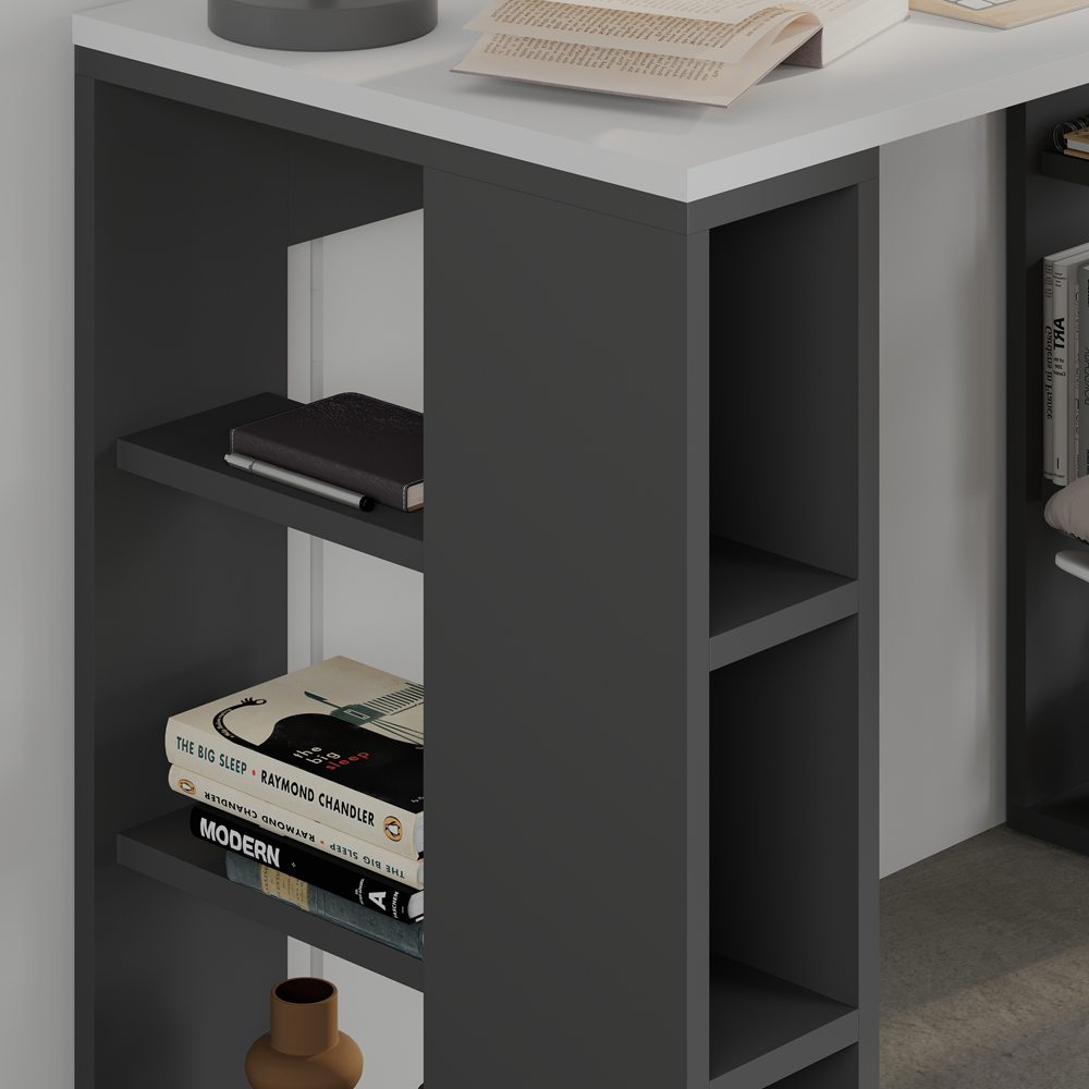 Decortie Colmar 6 Shelf Computer Desk White and Anthracite Grey Image 3