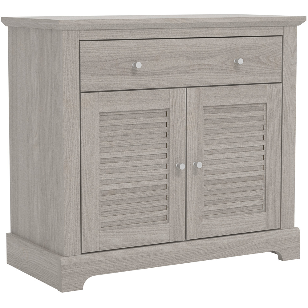 GFW Salcombe 2 Door Single Drawer Warm Grey Oak Compact Sideboard Image 2