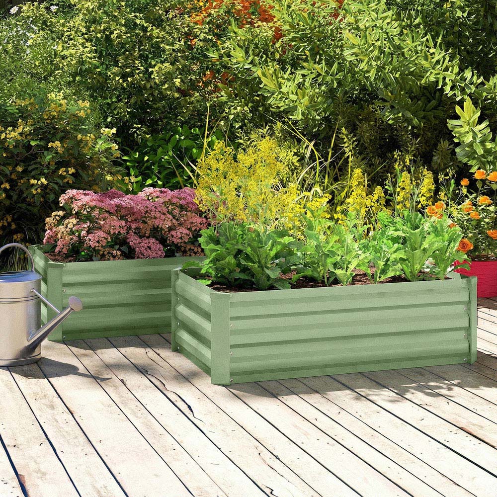 Outsunny Light Green Raised Garden Bed with Metal Stakes Set of 2 Image 7
