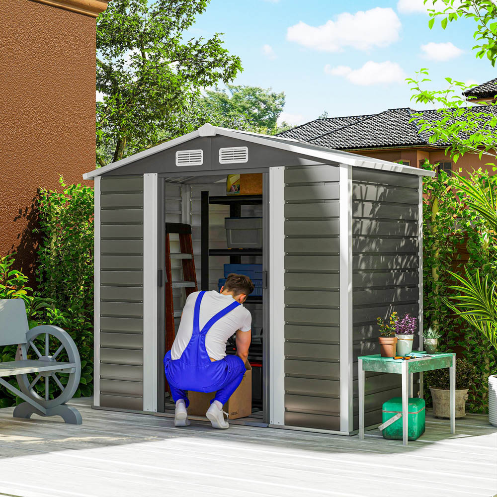 Outsunny 6.8 x 3.7ft Dark Grey Metal Shed with Lock Image 4