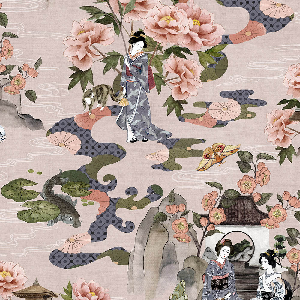 Paoletti Geisha Blush Floral Matte Wallpaper Image 1